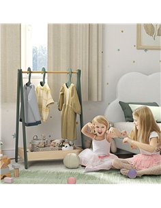 AIYAPLAY Kids Clothes Rail with 3Hangers, Bottom Storage Shelf for Girls, Boys, Nursery, Bedroom, Green 2