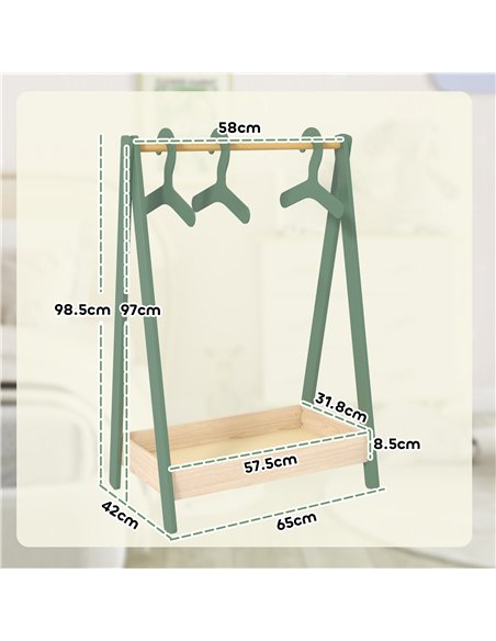 AIYAPLAY Kids Clothes Rail with 3Hangers, Bottom Storage Shelf for Girls, Boys, Nursery, Bedroom, Green - pic 131639 | FastDaddyshop