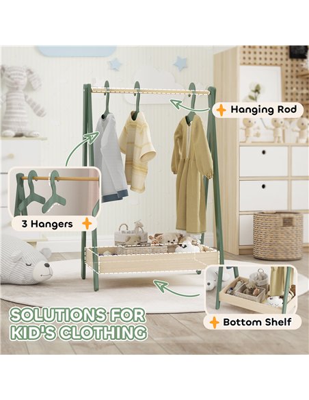 AIYAPLAY Kids Clothes Rail with 3Hangers, Bottom Storage Shelf for Girls, Boys, Nursery, Bedroom, Green - pic 131640 | FastDaddyshop