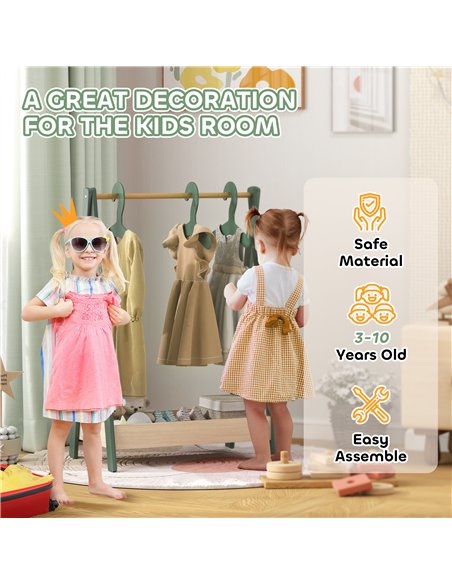 AIYAPLAY Kids Clothes Rail with 3Hangers, Bottom Storage Shelf for Girls, Boys, Nursery, Bedroom, Green - pic 131643 | FastDaddyshop