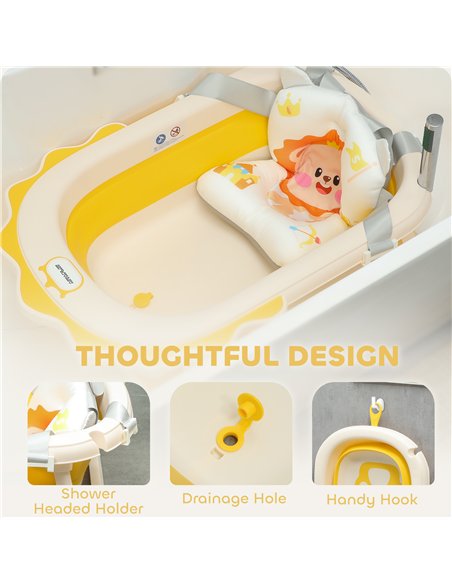 AIYAPLAY Foldable Baby Bath Tub Set with Bath Cushion, Wash Basin, Non-Slip Stand, Bottom, Yellow - pic 131652 | FastDaddyshop