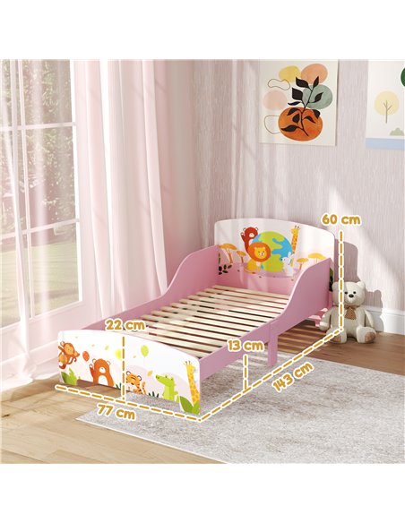 AIYAPLAY Cute Animal-Themed Toddler Bed w/ Safety Rails, 143 x 77 x 60cm - pic 131657 | FastDaddyshop