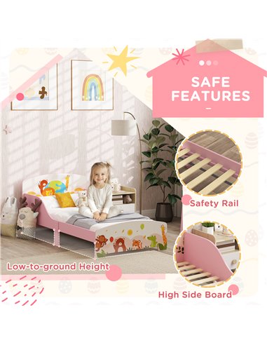 AIYAPLAY Cute Animal-Themed Toddler Bed w/ Safety Rails, 143 x 77 x 60cm