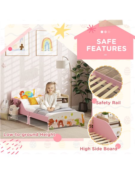 AIYAPLAY Cute Animal-Themed Toddler Bed w/ Safety Rails, 143 x 77 x 60cm - pic 131658 | FastDaddyshop