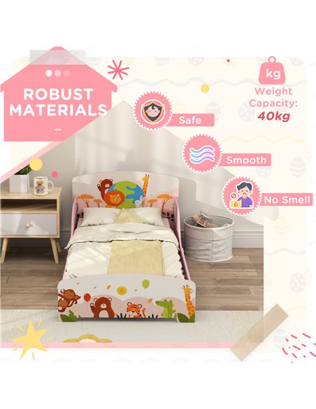 AIYAPLAY Cute Animal-Themed Toddler Bed w/ Safety Rails, 143 x 77 x 60cm - pic 131659 | FastDaddyshop