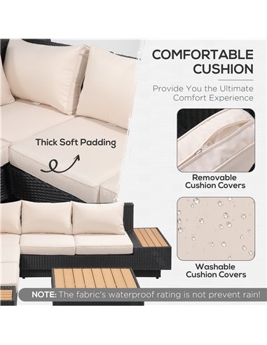 Outsunny 4 PCs Rattan Garden Furniture Corner Sofa and Coffee Table Set, Black