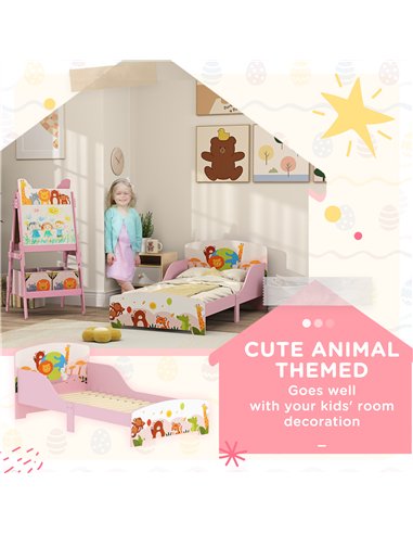 AIYAPLAY Cute Animal-Themed Toddler Bed w/ Safety Rails, 143 x 77 x 60cm