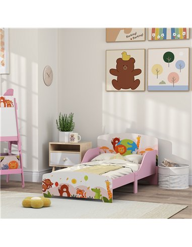 AIYAPLAY Cute Animal-Themed Toddler Bed w/ Safety Rails, 143 x 77 x 60cm