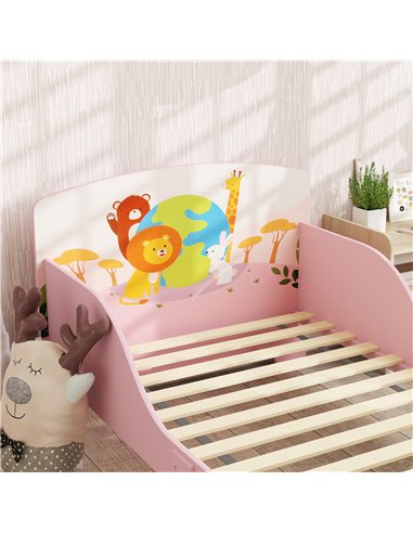 AIYAPLAY Cute Animal-Themed Toddler Bed w/ Safety Rails, 143 x 77 x 60cm