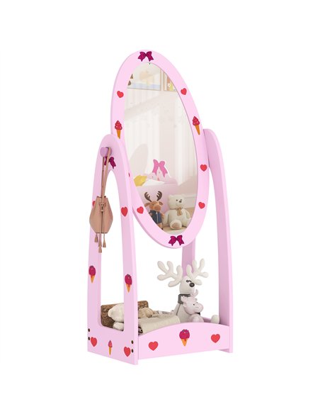 AIYAPLAY Kids Full Length Mirror, 360° Rotating Children Standing Mirror with Storage Shelf, Hot Pink - pic 131664 | FastDaddyshop
