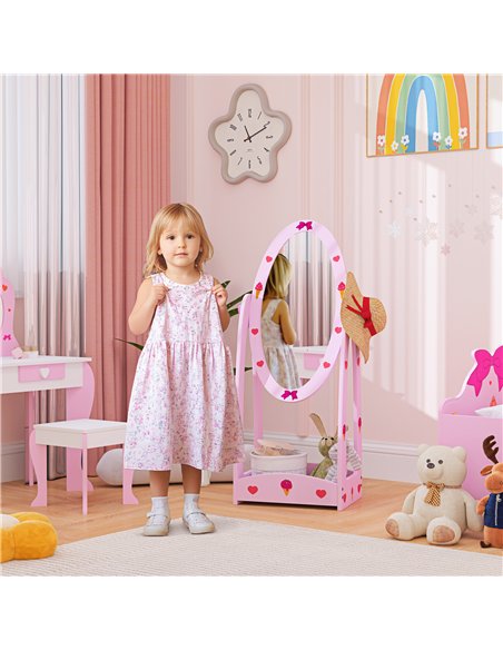 AIYAPLAY Kids Full Length Mirror, 360° Rotating Children Standing Mirror with Storage Shelf, Hot Pink - pic 131665 | FastDaddyshop