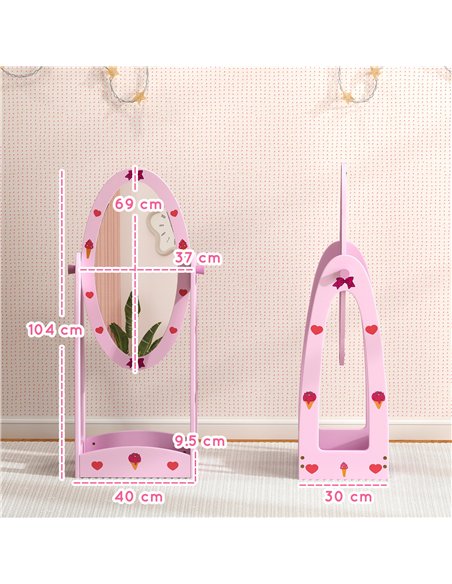 AIYAPLAY Kids Full Length Mirror, 360° Rotating Children Standing Mirror with Storage Shelf, Hot Pink - pic 131666 | FastDaddyshop