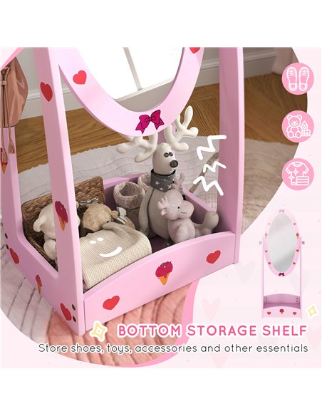 AIYAPLAY Kids Full Length Mirror, 360° Rotating Children Standing Mirror with Storage Shelf, Hot Pink - pic 131669 | FastDaddyshop