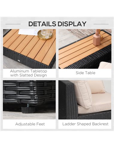 Outsunny 4 PCs Rattan Garden Furniture Corner Sofa and Coffee Table Set, Black
