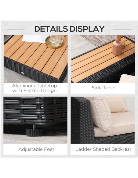 Outsunny 4 PCs Rattan Garden Furniture Corner Sofa and Coffee Table Set, Black - pic 13167 | FastDaddyshop