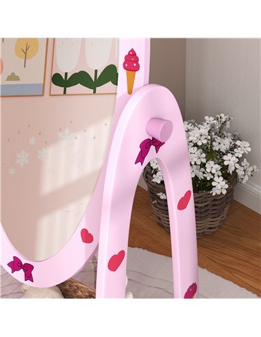 AIYAPLAY Kids Full Length Mirror, 360° Rotating Children Standing Mirror with Storage Shelf, Hot Pink