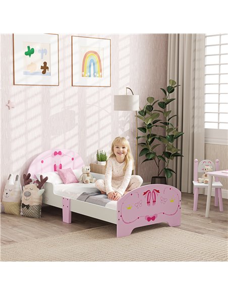 AIYAPLAY Ballet Theme Toddler Bed Frame with Safety Rails for 3-6 Years, 144 x 76.5 x 60 cm, Pink - pic 131674 | FastDaddyshop