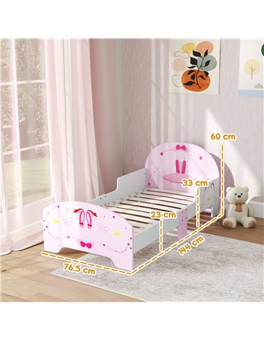 AIYAPLAY Ballet Theme Toddler Bed Frame with Safety Rails for 3-6 Years, 144 x 76.5 x 60 cm, Pink