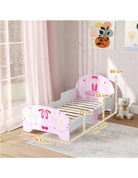 AIYAPLAY Ballet Theme Toddler Bed Frame with Safety Rails for 3-6 Years, 144 x 76.5 x 60 cm, Pink - pic 131675 | FastDaddyshop