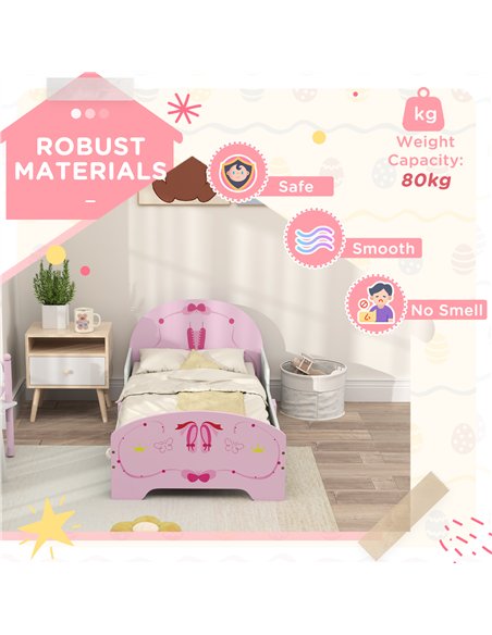 AIYAPLAY Ballet Theme Toddler Bed Frame with Safety Rails for 3-6 Years, 144 x 76.5 x 60 cm, Pink - pic 131676 | FastDaddyshop