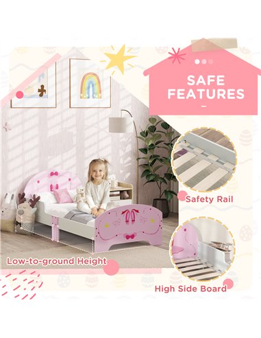 AIYAPLAY Ballet Theme Toddler Bed Frame with Safety Rails for 3-6 Years, 144 x 76.5 x 60 cm, Pink