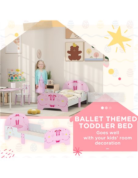 AIYAPLAY Ballet Theme Toddler Bed Frame with Safety Rails for 3-6 Years, 144 x 76.5 x 60 cm, Pink - pic 131678 | FastDaddyshop