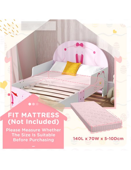 AIYAPLAY Ballet Theme Toddler Bed Frame with Safety Rails for 3-6 Years, 144 x 76.5 x 60 cm, Pink - pic 131679 | FastDaddyshop