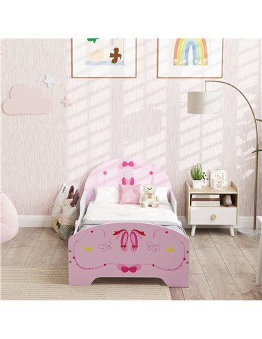 AIYAPLAY Ballet Theme Toddler Bed Frame with Safety Rails for 3-6 Years, 144 x 76.5 x 60 cm, Pink
