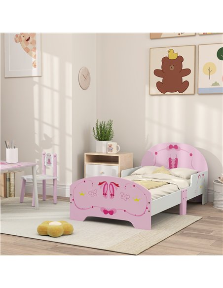 AIYAPLAY Ballet Theme Toddler Bed Frame with Safety Rails for 3-6 Years, 144 x 76.5 x 60 cm, Pink - pic 131681 | FastDaddyshop