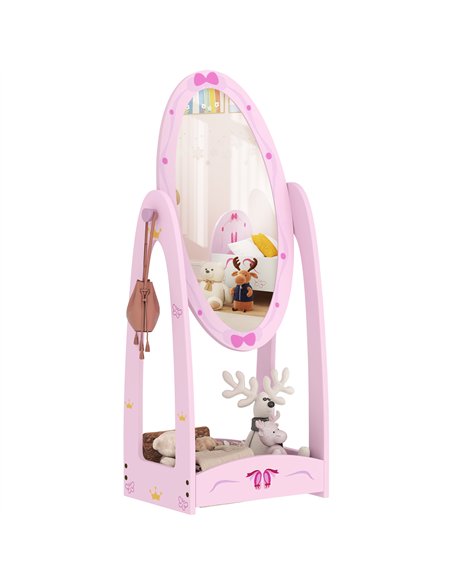 AIYAPLAY Kids Full Length Mirror, 360° Rotating Children Standing Mirror with Storage Shelf, Pink - pic 131682 | FastDaddyshop