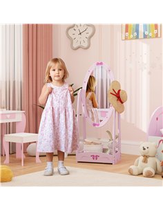 AIYAPLAY Kids Full Length Mirror, 360° Rotating Children Standing Mirror with Storage Shelf, Pink 2