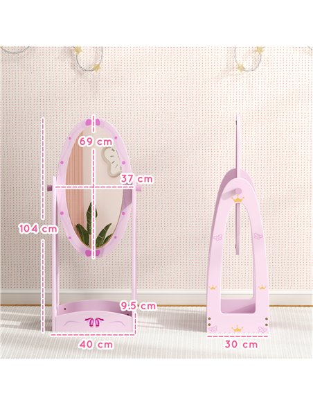 AIYAPLAY Kids Full Length Mirror, 360° Rotating Children Standing Mirror with Storage Shelf, Pink - pic 131684 | FastDaddyshop