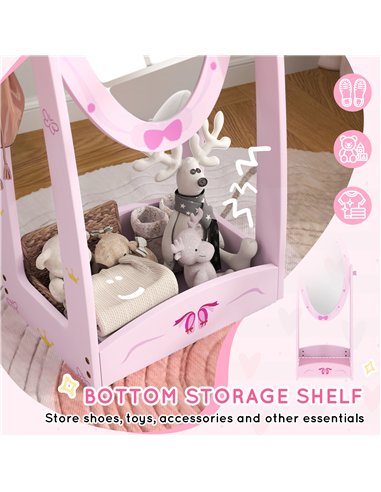 AIYAPLAY Kids Full Length Mirror, 360° Rotating Children Standing Mirror with Storage Shelf, Pink