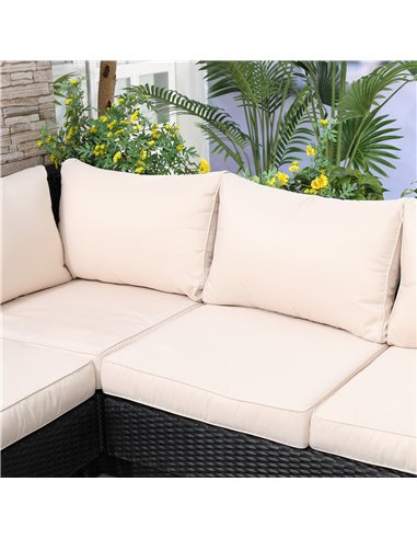Outsunny 4 PCs Rattan Garden Furniture Corner Sofa and Coffee Table Set, Black