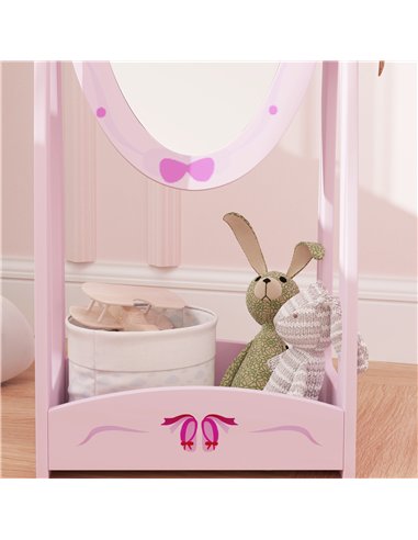 AIYAPLAY Kids Full Length Mirror, 360° Rotating Children Standing Mirror with Storage Shelf, Pink