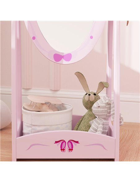 AIYAPLAY Kids Full Length Mirror, 360° Rotating Children Standing Mirror with Storage Shelf, Pink - pic 131690 | FastDaddyshop