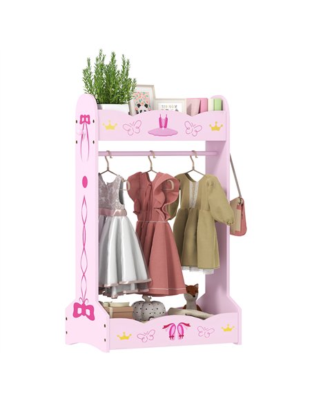 AIYAPLAY Kids Clothes Rail with 2 Storage Shelves for 3-8 Years Old, Pink - pic 131691 | FastDaddyshop