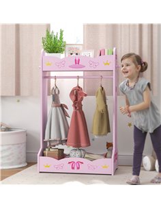 AIYAPLAY Kids Clothes Rail with 2 Storage Shelves for 3-8 Years Old, Pink 2