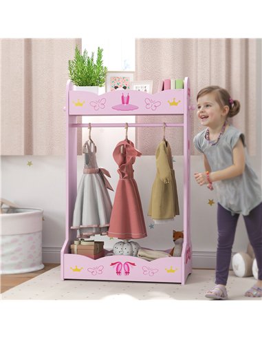 AIYAPLAY Kids Clothes Rail with 2 Storage Shelves for 3-8 Years Old, Pink