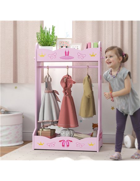 AIYAPLAY Kids Clothes Rail with 2 Storage Shelves for 3-8 Years Old, Pink - pic 131692 | FastDaddyshop
