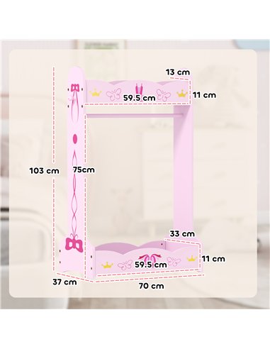 AIYAPLAY Kids Clothes Rail with 2 Storage Shelves for 3-8 Years Old, Pink