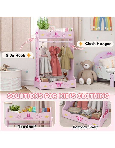 AIYAPLAY Kids Clothes Rail with 2 Storage Shelves for 3-8 Years Old, Pink - pic 131694 | FastDaddyshop