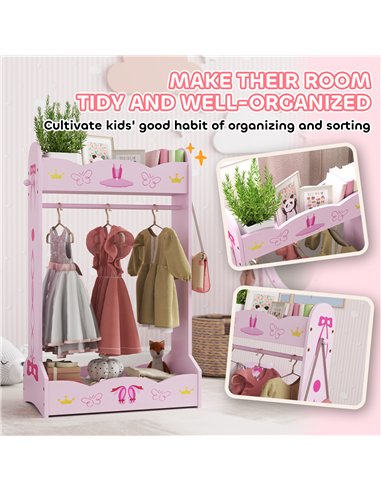 AIYAPLAY Kids Clothes Rail with 2 Storage Shelves for 3-8 Years Old, Pink