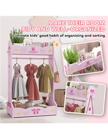 AIYAPLAY Kids Clothes Rail with 2 Storage Shelves for 3-8 Years Old, Pink - pic 131696 | FastDaddyshop