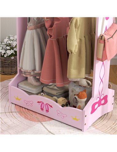 AIYAPLAY Kids Clothes Rail with 2 Storage Shelves for 3-8 Years Old, Pink