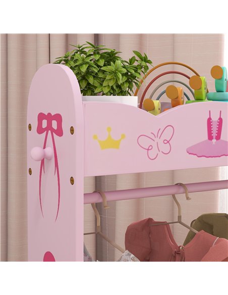AIYAPLAY Kids Clothes Rail with 2 Storage Shelves for 3-8 Years Old, Pink - pic 131698 | FastDaddyshop