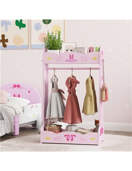AIYAPLAY Kids Clothes Rail with 2 Storage Shelves for 3-8 Years Old, Pink - pic 131699 | FastDaddyshop