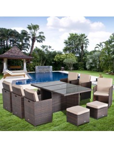 Outsunny Outdoor 11pc Rattan Garden Furniture Patio Dining Set, Mixed Brown 2