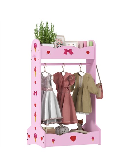 AIYAPLAY Kids Clothes Rail with 2 Storage Shelves for 3-8 Years Old, Hot Pink - pic 131700 | FastDaddyshop