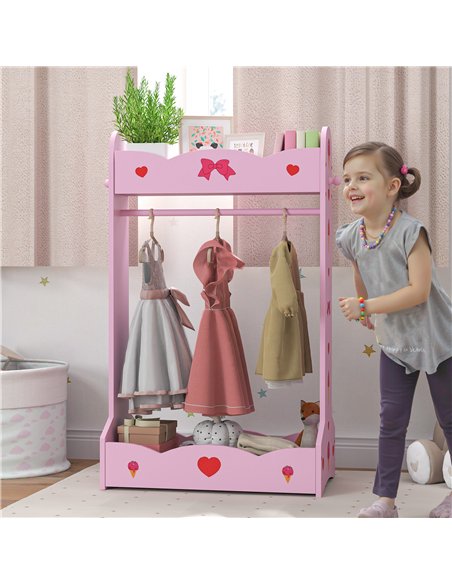 AIYAPLAY Kids Clothes Rail with 2 Storage Shelves for 3-8 Years Old, Hot Pink - pic 131701 | FastDaddyshop